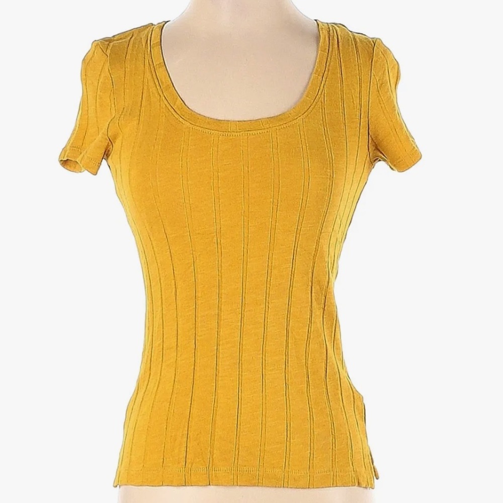 NWT SANCTUARY RIBBED SCOOP NECK SHORT SLEEVE TOP SIZE M COLOR MUSTARD YELLOW